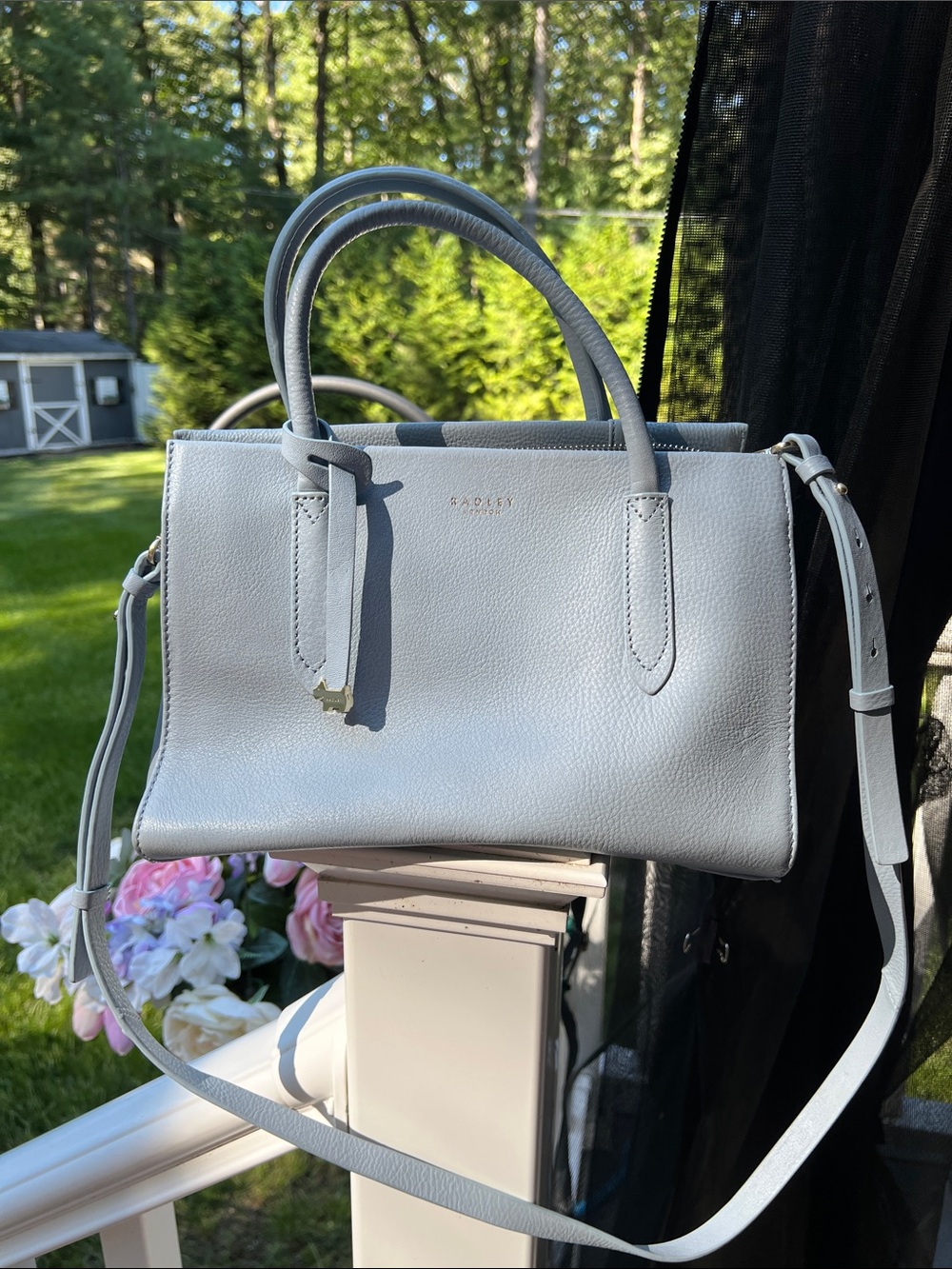 RADLEY LONDON Pebbled Leather Satchel in Dusty Blue Lots of Pockets